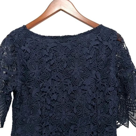 Anthropologie Charleston Lace Dress Navy Blue Scalloped Hem Feminine Chic Size 2 - Picture 6 of 11